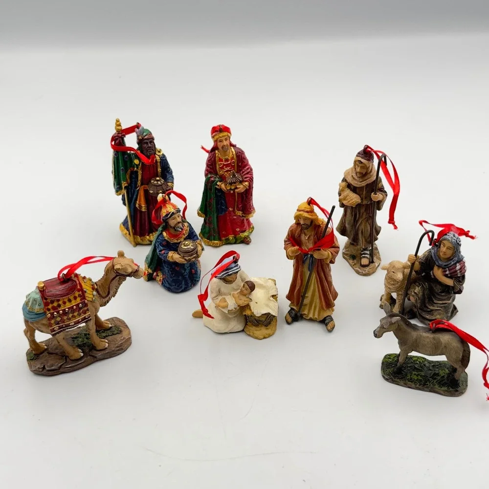 Resin 9 Piece Nativity Scene Christmas Ornament Set Holy Family Wise Men Animals